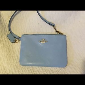 Coach Cross-Grain Pale Blue Leather Small Wristlet
